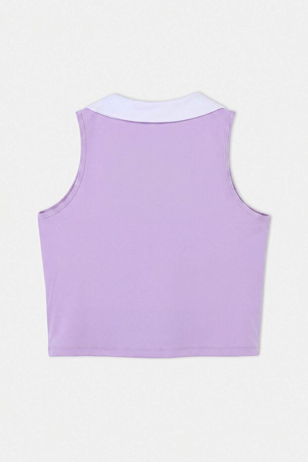 Lila Polo Yaka Dalgıç/Scuba Crop Örme Büyük Beden Spor Üst/Bluz TBBSS26AF00255 - 6