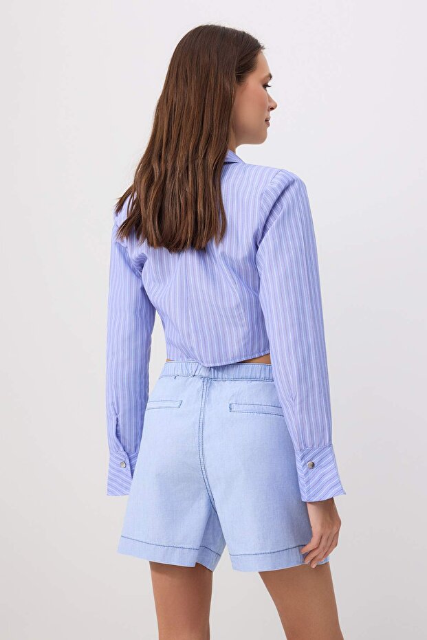 Mavi Beli Lasitkli Mini Denim Şort TWOSS26SR00246 - 4