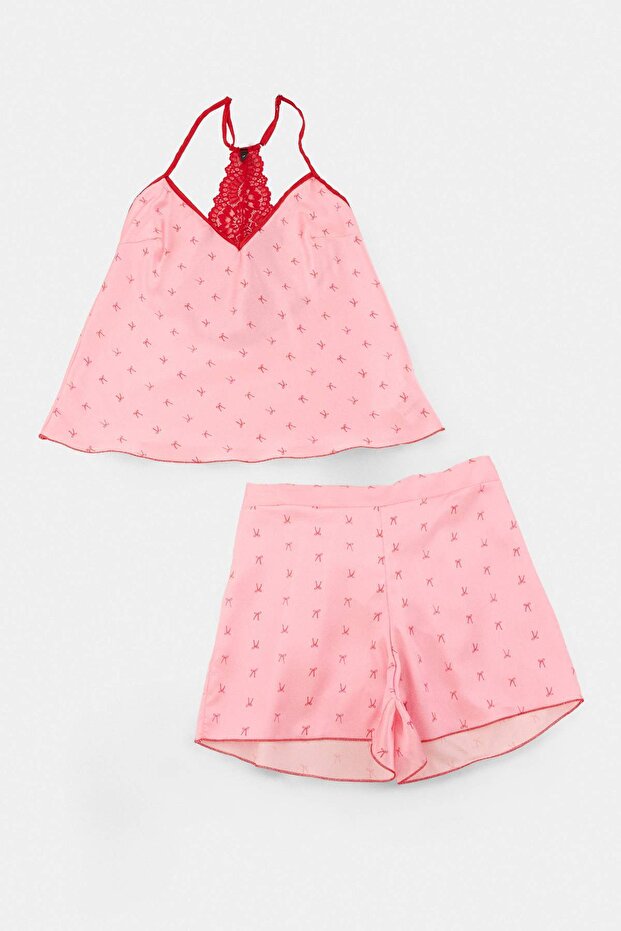 Pembe Baskılı Saten Dokuma Pijama Takımı THMSS26PT00263 - 1