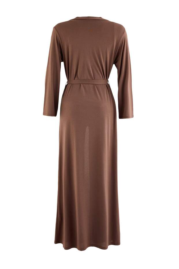 Kahverengi 3'lü Viskon Sabahlık+Atlet+Pantolon Örme Pijama Takımı THMAW27PT00005 - 10