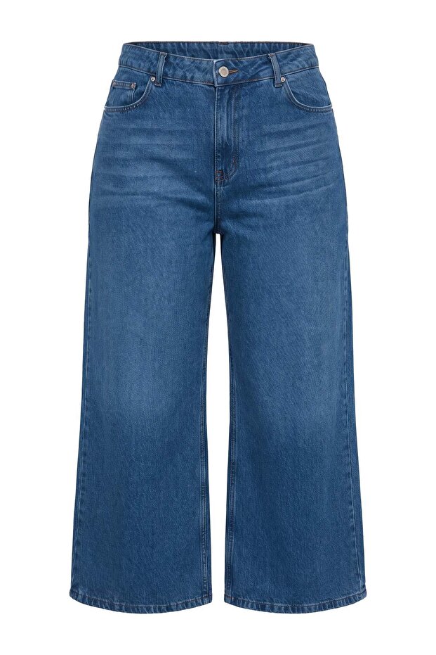Mavi Yüksek Bel 90'lar Wideleg/Geniş Paça Büyük Beden Jeans TBBAW26CJ00053