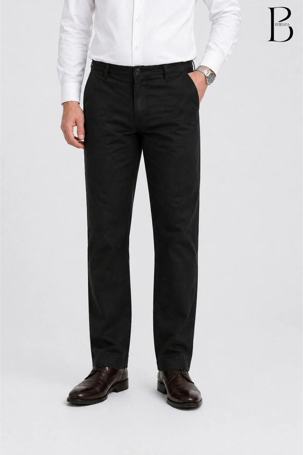 Relaxed Fit Classic Cotton Linen Black Dad Men's Trousers