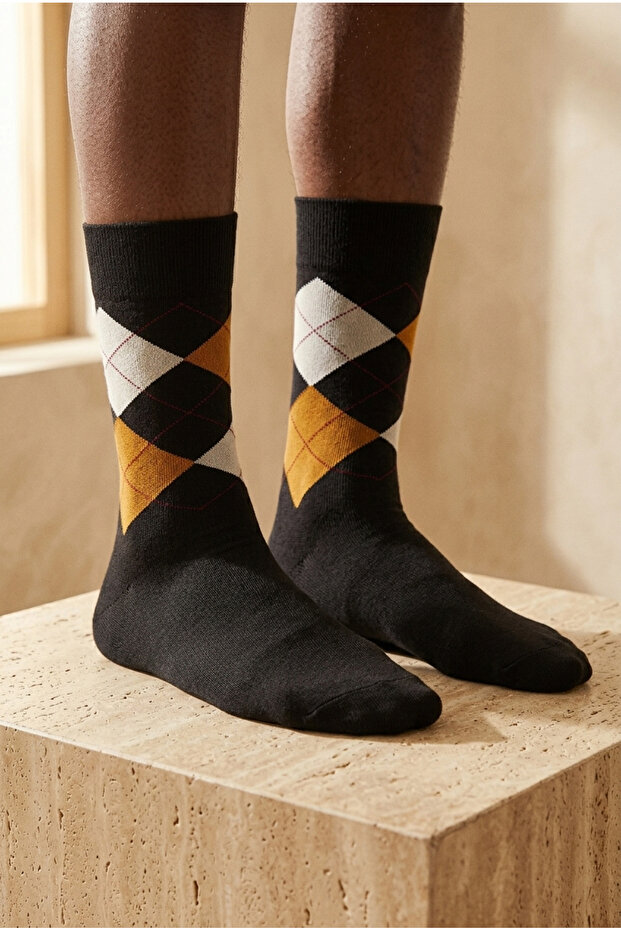Men's plaid patterned sock in gray-melange