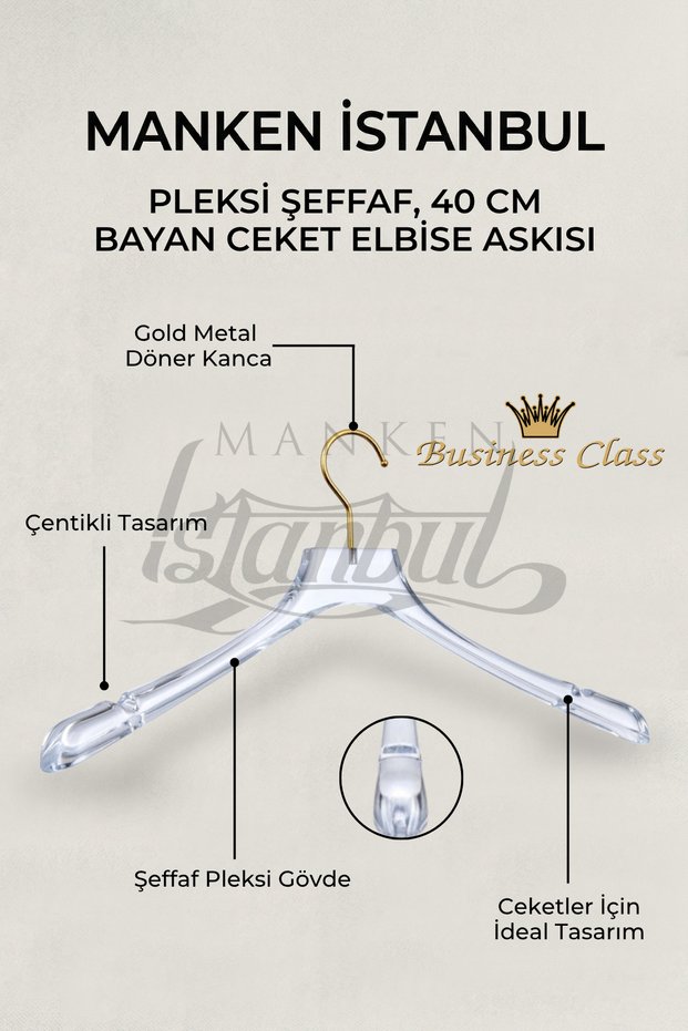 Business Class 20 Pieces 40 cm Plexiglass Transparent Gold Hook Clothes Hanger Coat Jacket Hanger