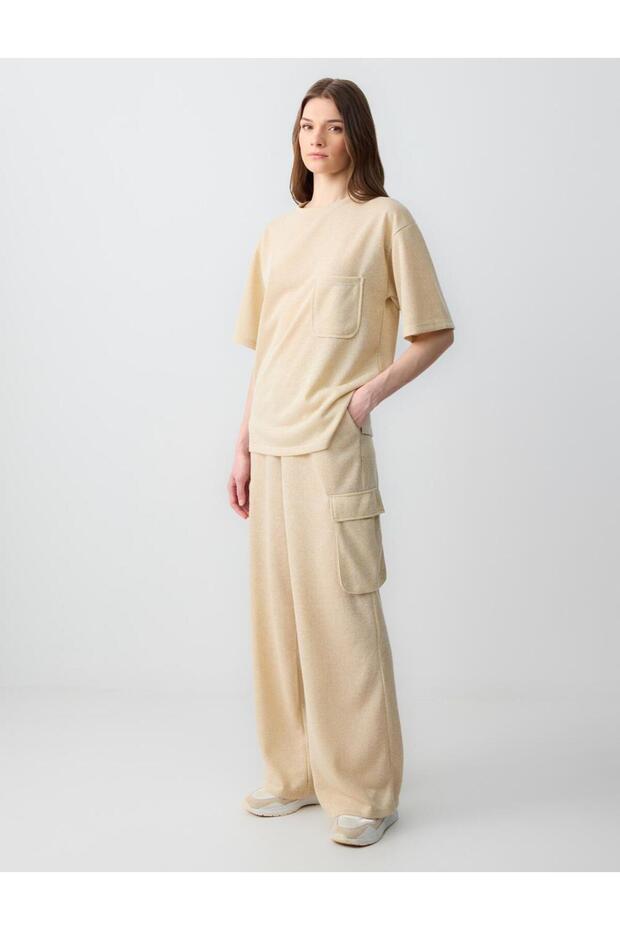 Stone High Waist Wide Leg Glitter Knitted Trousers