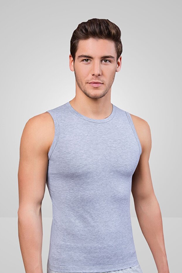 Men's Gray Lycra Single Jersey Sleeveless Crew Neck-Grey-M