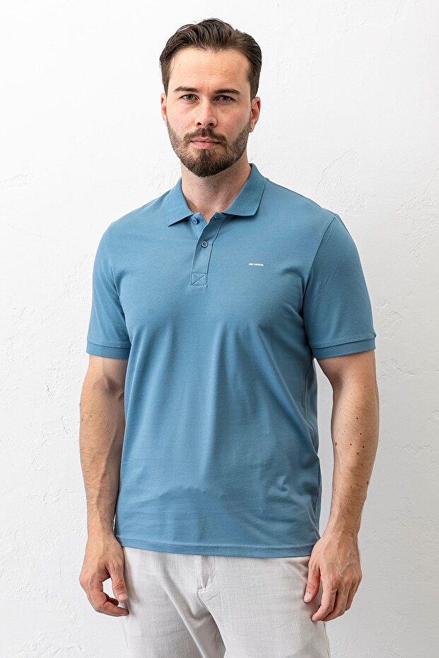 Men's S.Blue Polo Neck T-Shirt Cotton Keep Cool Regular Fit 2061
