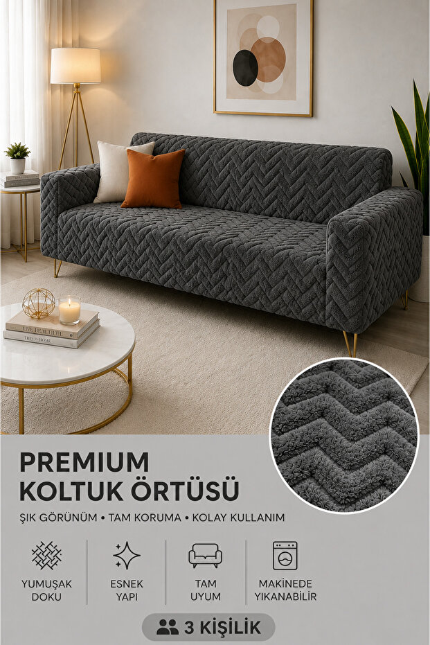 Soft Welsoft Elastic 3-Seater Sofa Cover Flexible and Washable Sofa Cover Anthracite 1 Piece