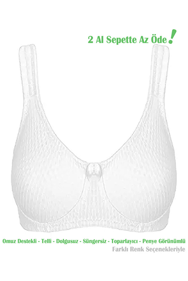Women's White Shoulder Support Combed Cotton Gathering and Minimizing Underwire Bra