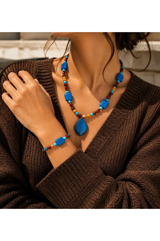 Jasper Agate Quartz Evil Eye Protection and Balance Necklace Blleklik Set