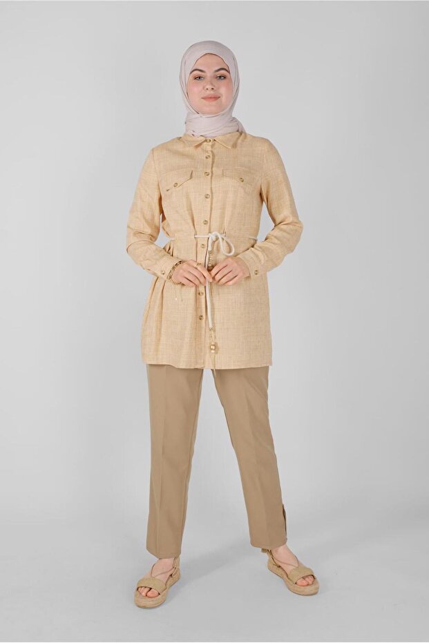 41628 Model Buttoned Checkered Tunic - 1
