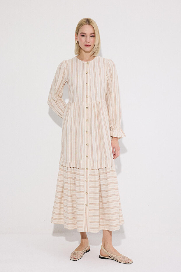 Striped Embroidery Detailed Dress