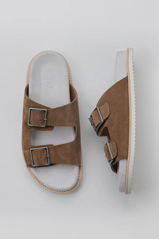 Tan Suede Men's Flat Slippers 10m102115
