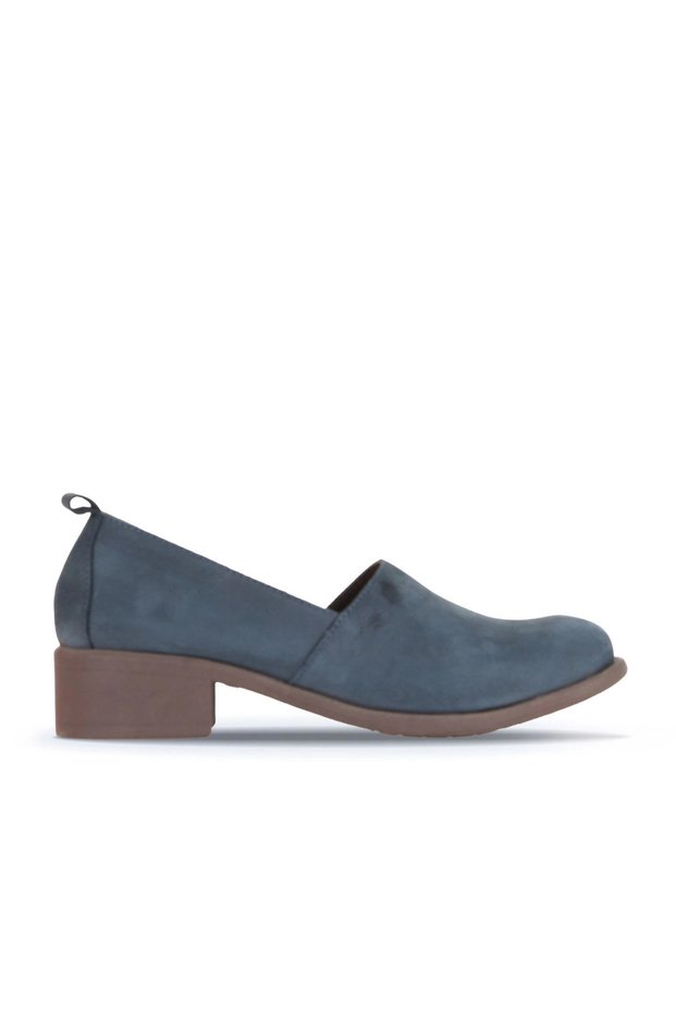 Navy Blue Nubuck Women's Low Heel Shoes 01Wd1807