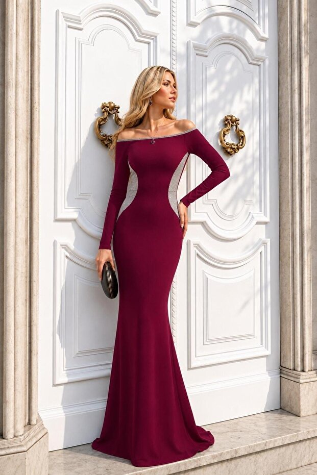Off Shoulder Long Evening Dress 583374 Purple