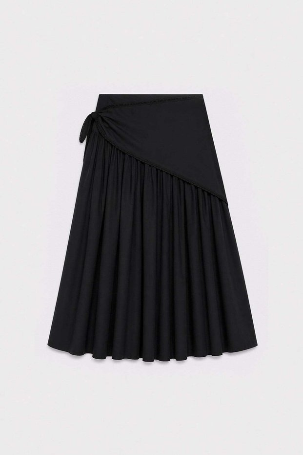 Black Women's Midi Skirt with Handkerchief Detail
