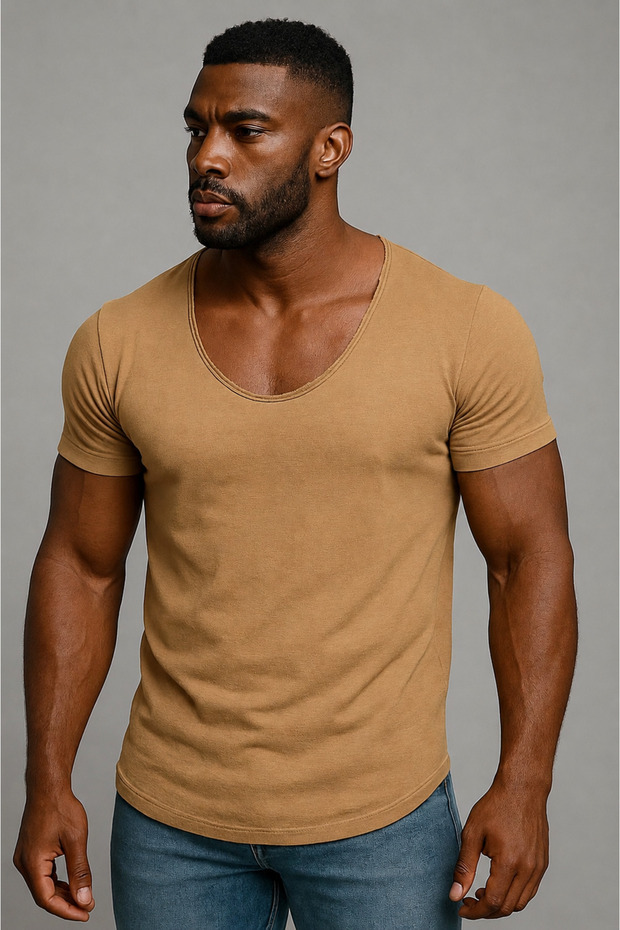 Premium Quality Men's Slim Fit Wide Collar Full Stretch Fabric Bottom Oval Slim Cut T-Shirt T-Shirt