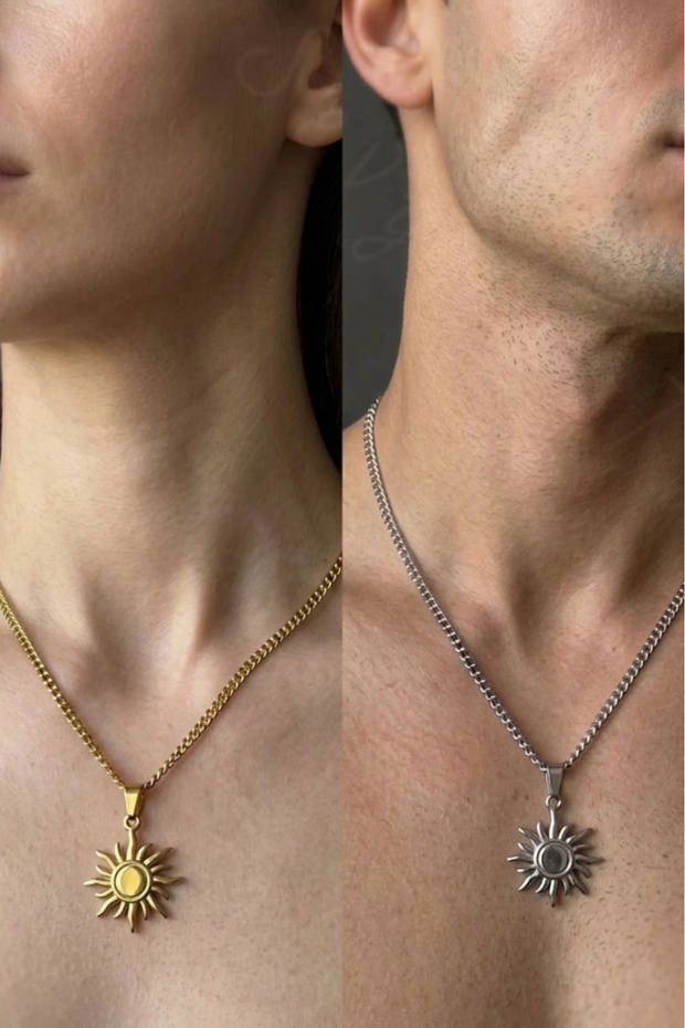 Flat Model Steel Chain Couple Necklace with Sun Charm | Eclipse Series