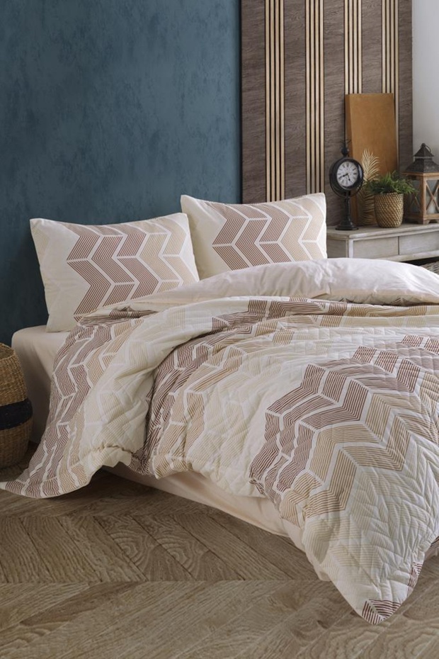 Ahlem Brown Ranforce Quilted Duvet Cover Set Double