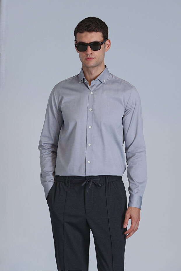 Danıel Erkek Basic Gömlek Slim Fit Gri - 1
