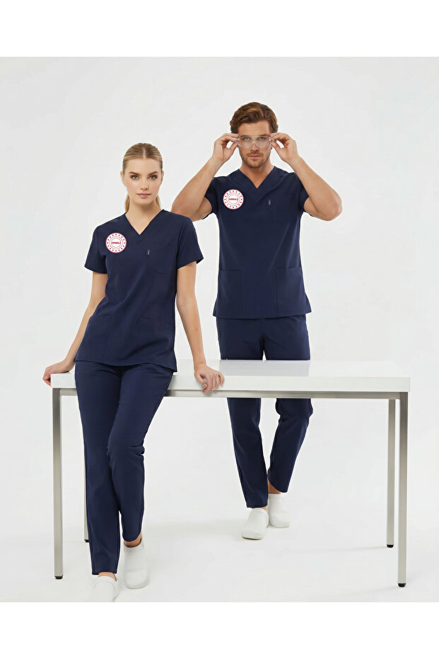 New Regulation-Compliant Badge Gifted Navy Nurse Scrubs Women Stretch Fabric