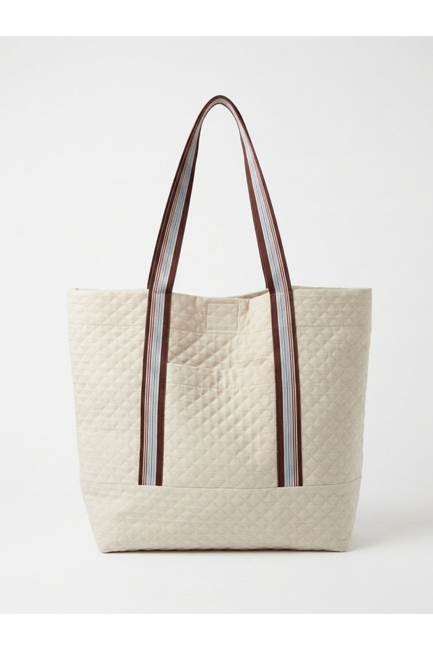 Design Quilted Tote Bag Shopping Bag Women's Cream