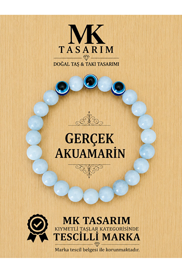 Genuine Aquamarine Stone- Evil Eye Bead Bracelet-Mkt.1.101.76 Relaxing, Energetic, Powerful Bracelet