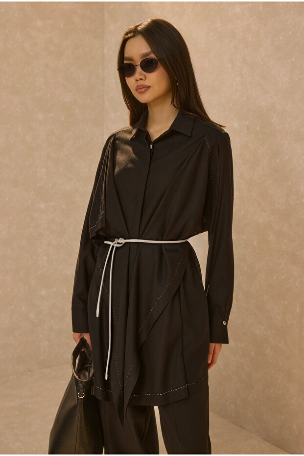 Wide Piece Design Shirt Black