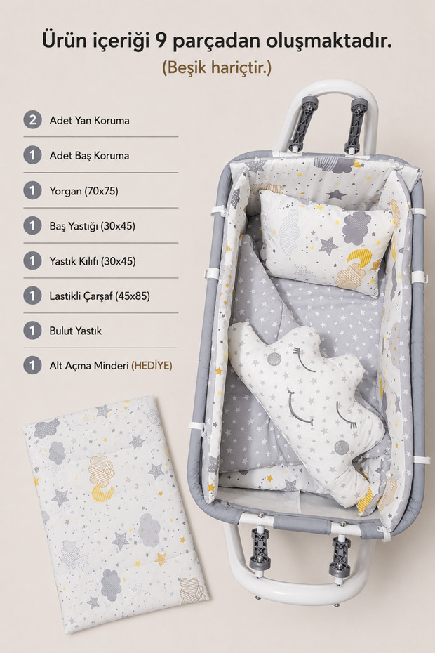 45x85 Sleeping Set Mother's Side Basket For Crib *crib Not Included - Bottom Opening Cushion Gift*