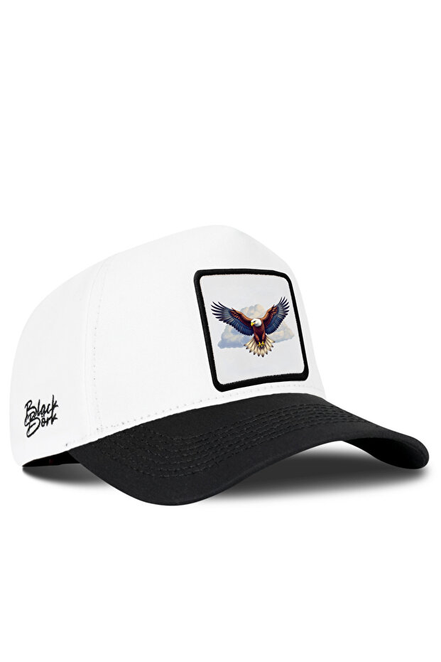V1 Baseball Eagle - قبعة للجنسين باللونين الأبيض والأسود مع شعار رمز 4bs (CAP)