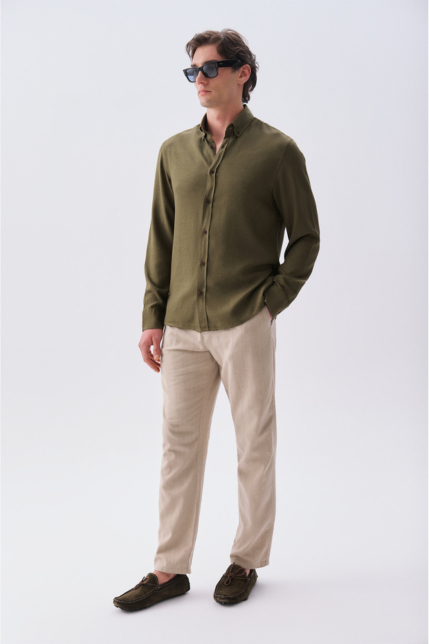 Men's Beige Textured Straight Fit Chino Pants