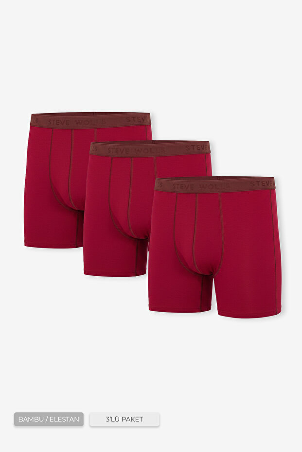Men's Claret Red 3-Piece Long Leg Bamboo Boxer - 25201