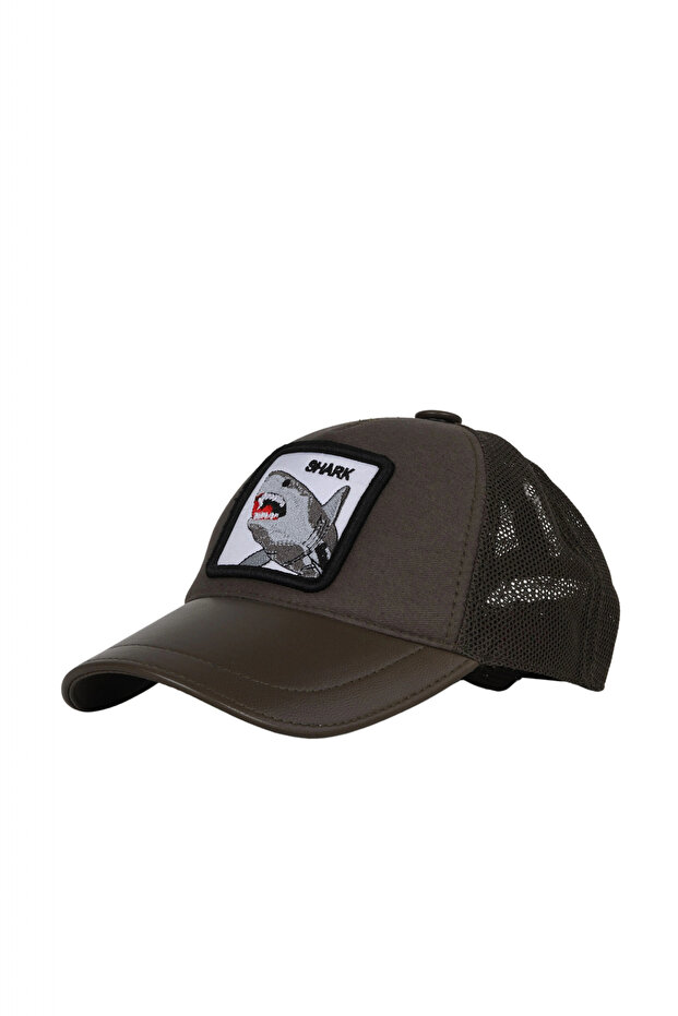 Green Leather-Fabric-Shark Men's Hat