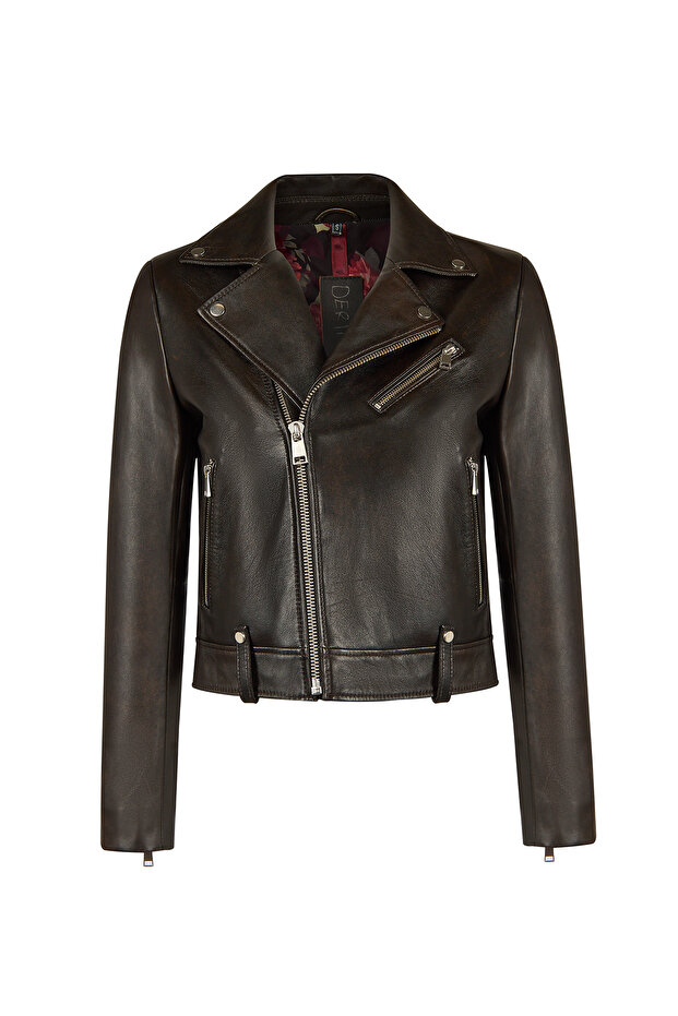 New York Women's Bronze Biker Leather Jacket 26Sgd5682R4