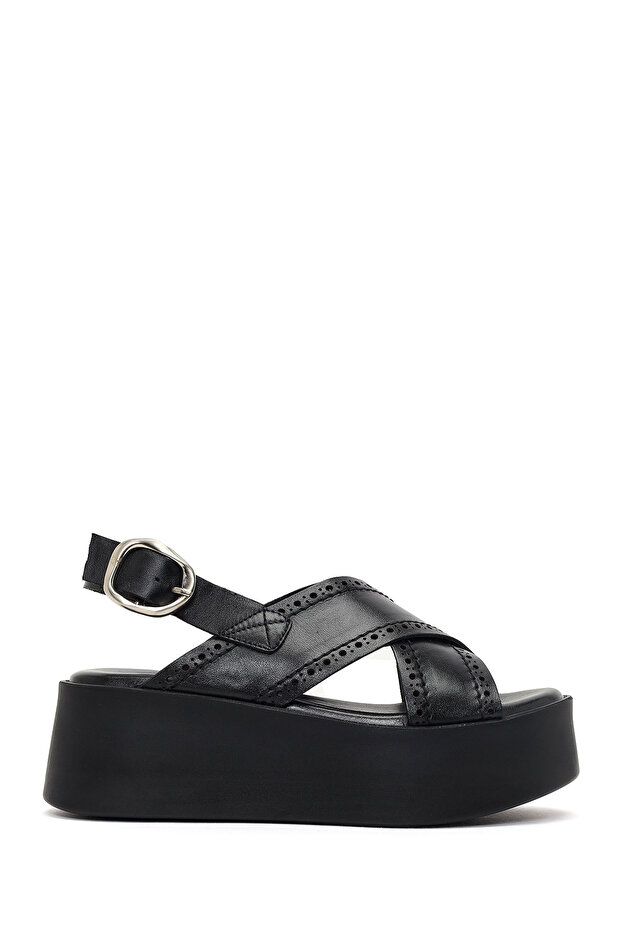 Women's Black Ankle Boots Buckled Platform Wedge Heel Pcs Leather Sandals 26Sfd207518