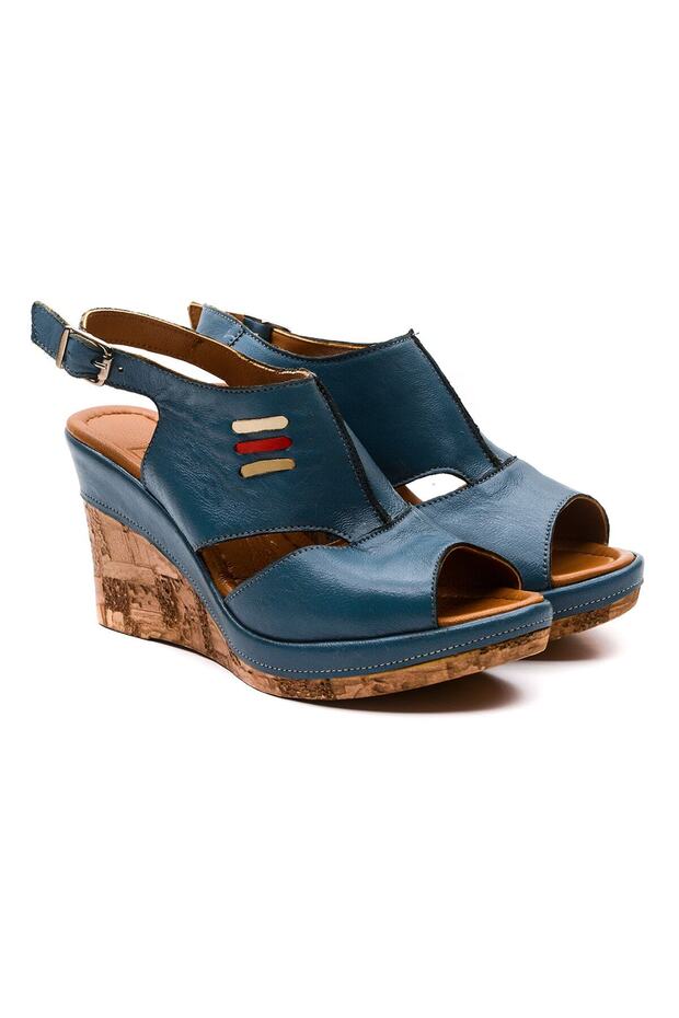 Eron Women's Genuine Leather Wedge Sandals Blue