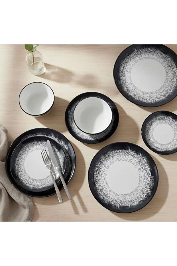 Mervina 12-piece Porcelain Dinner Set -white & Black