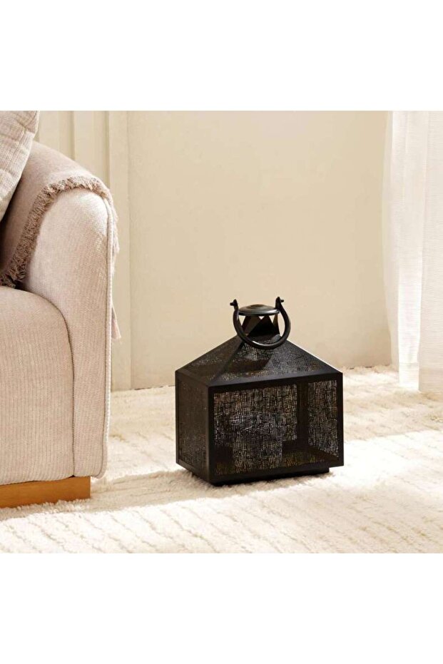 Asiya Metal Rectangle Etch Lantern 30x17x33.5cm - Black