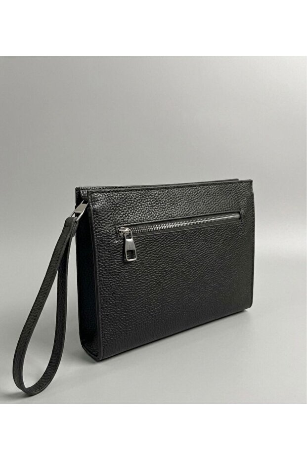 Men's Clutch Bag Double Zippered Faux Leather Organizer Portfolio Clutch Bag - Black