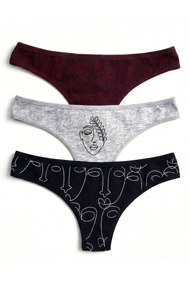Women's Panties 3-Pack with Face Detail (96% Cotton - 4% Elastane)