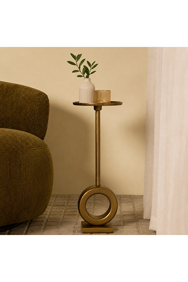 Bohemia Gold Metal Accent Side Table | Round End Table for Living Room & Bedroom | Modern Decorative Side Table | 59 x 22 x 22 cm