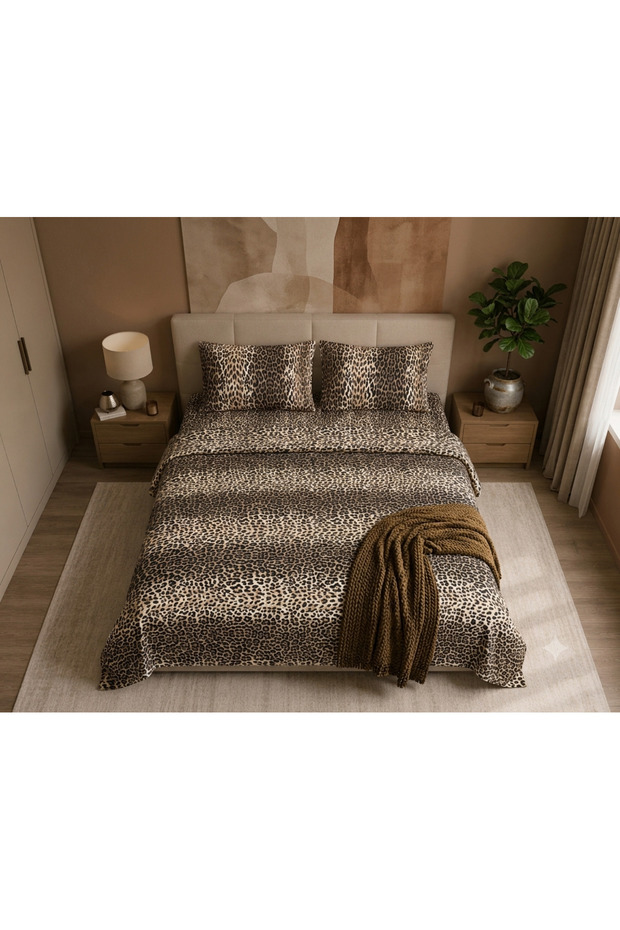 Leopard Patterned Sheet Elastic Double Pique Set - 2