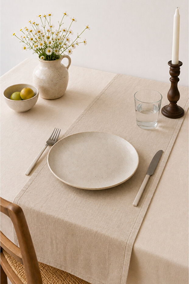 Tera Natural Raw Linen Runner-Rustic,Hand Sewing 40 X 150 cm