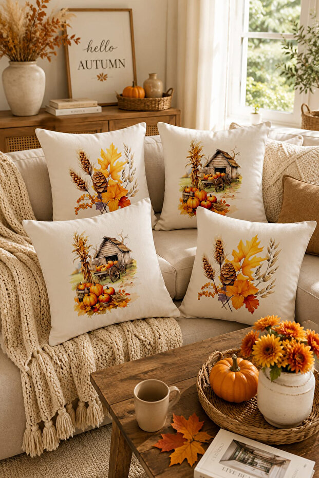 Halloween Autumn Series Double-Sided Digital Printed 4-Piece Cushion Cover Set