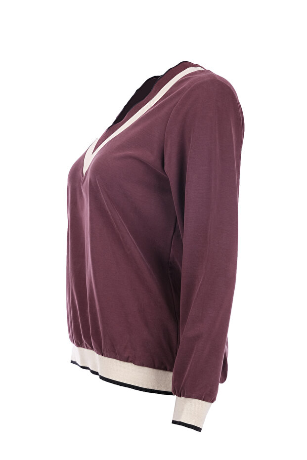 Ribbed V-Neck Blouse - 2