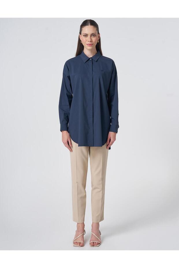 Πουκάμισο γιακά Basic Poplin Tunic Navy Blue - 3