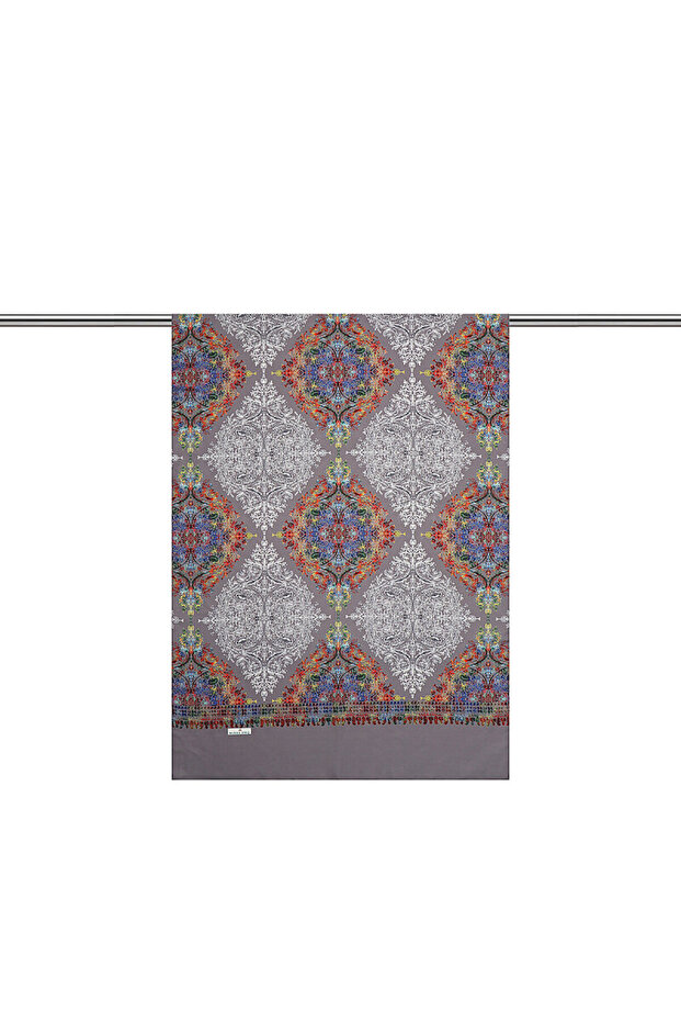Gray Ethnic Pattern Soft Shawl - 1