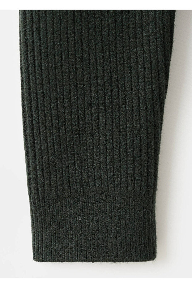 Polo Collar Buttoned Ribbed Sweater - 5