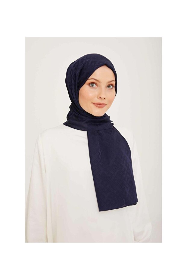 Trend Jan Jan Navy Blue Geometric Pattern Jacquard Shawl 5-21178