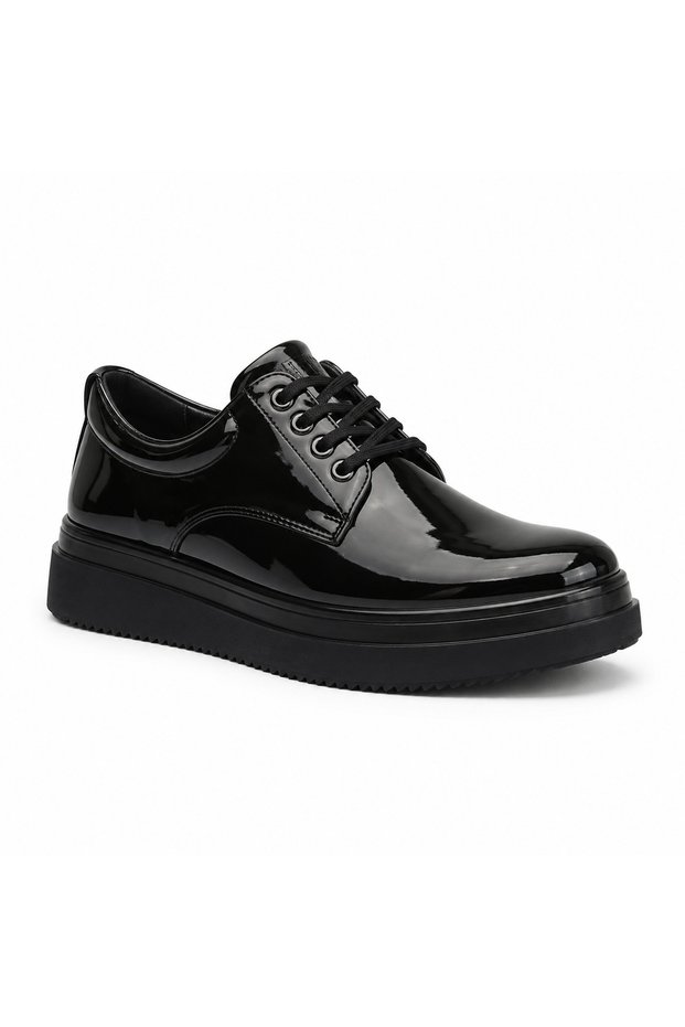 Charcoal Patent Leather Men's Shoes - Shiny Premium Smart Casual Comfortable Daily Sneaker Kb X16